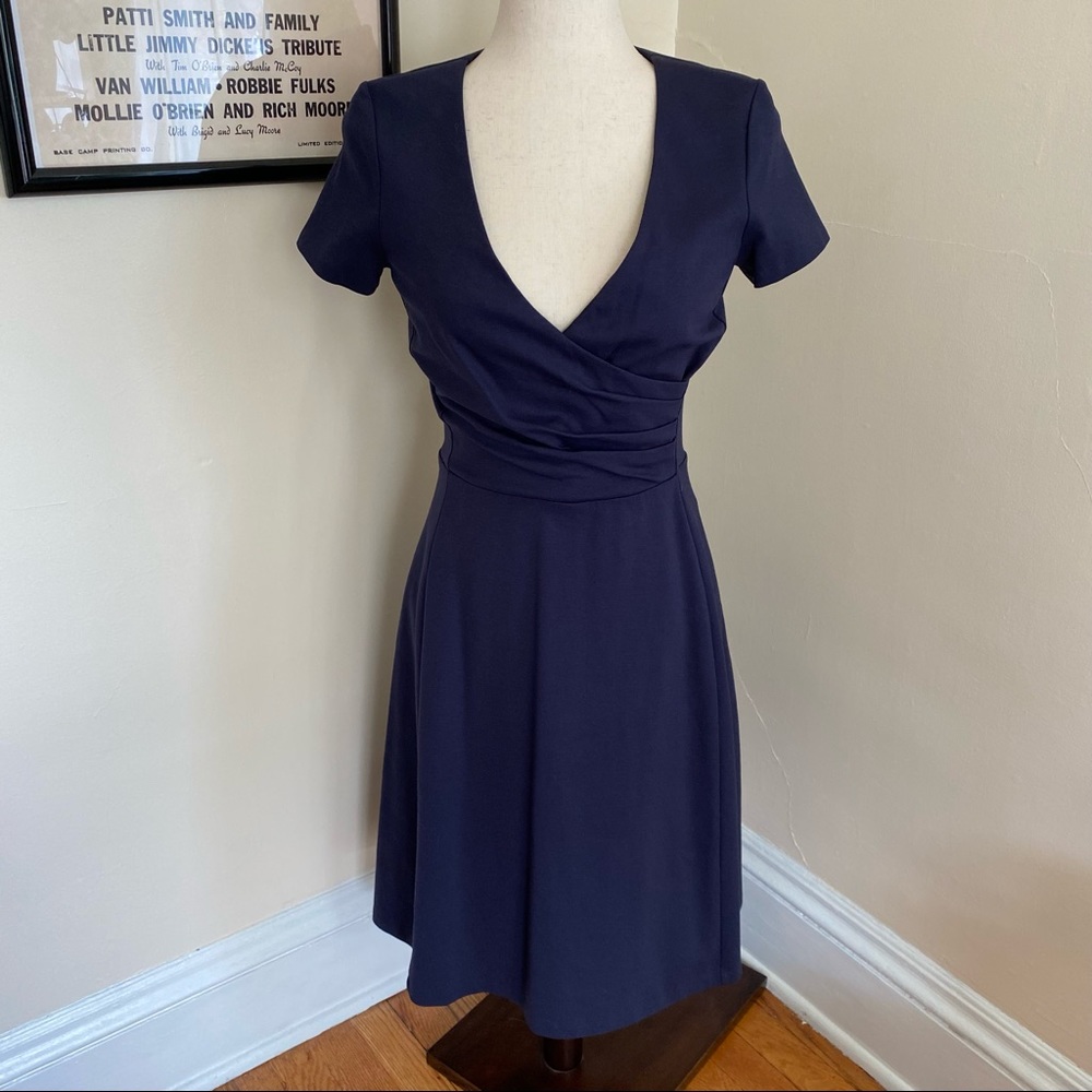 Boden Navy Wrap-Front V-Neck Dress